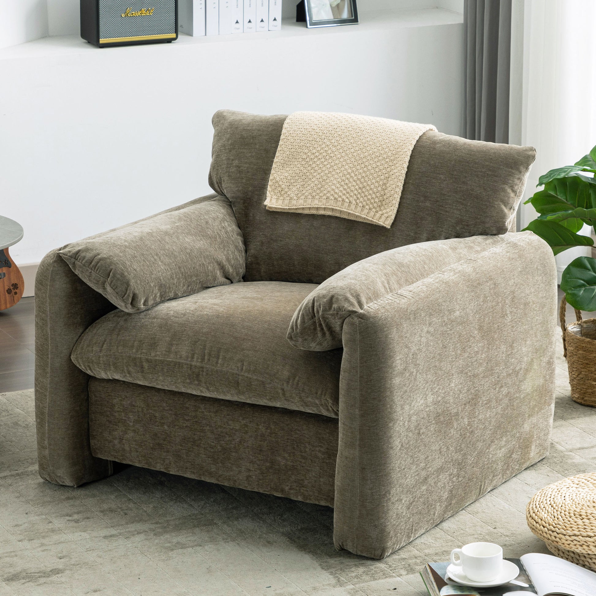 Modern Style Chenille Oversized Armchair Accent Chair Single Sofa Lounge Chair 38.6'' W For Living Room, Bedroom, Green Matcha Green Chenille