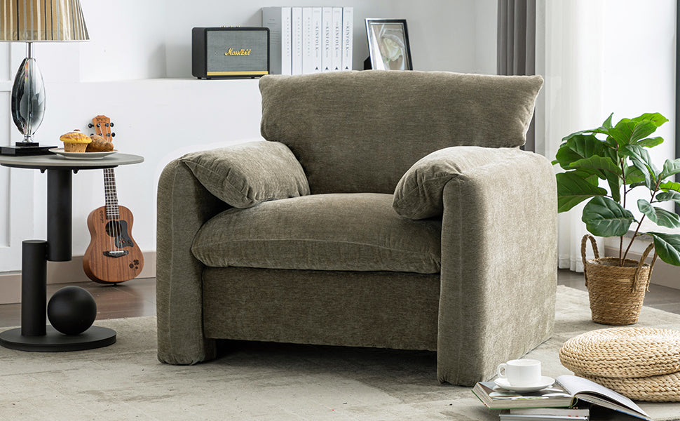 Modern Style Chenille Oversized Armchair Accent Chair Single Sofa Lounge Chair 38.6'' W For Living Room, Bedroom, Green Matcha Green Chenille