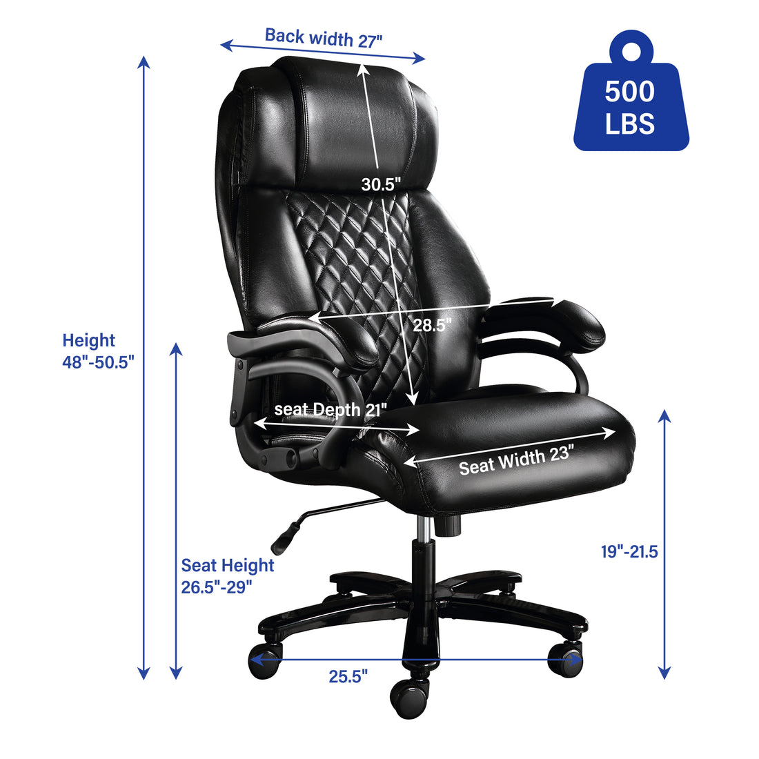 Big And Tall Office Chair, 500Lbs High Back Large Executive Chair With Electric Airbag Heating High Back Computer Chair With Wide Seat, Black Ergonomic Leather Rocking Chair Black Leather