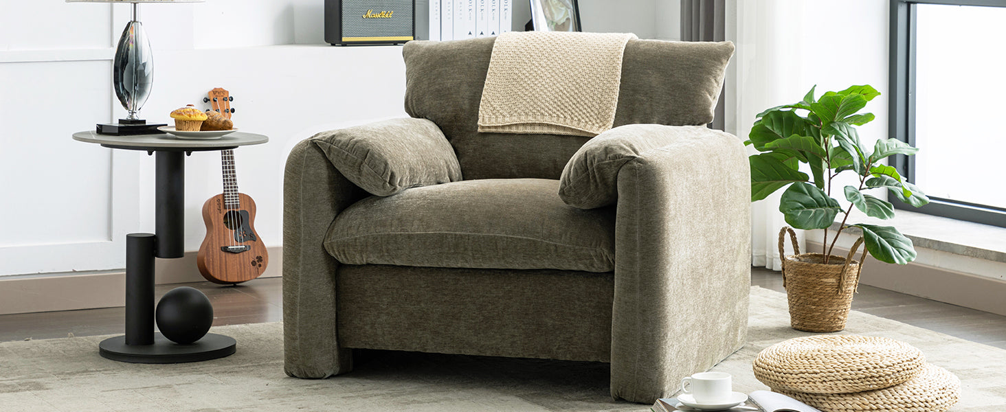 Modern Style Chenille Oversized Armchair Accent Chair Single Sofa Lounge Chair 38.6'' W For Living Room, Bedroom, Green Matcha Green Chenille