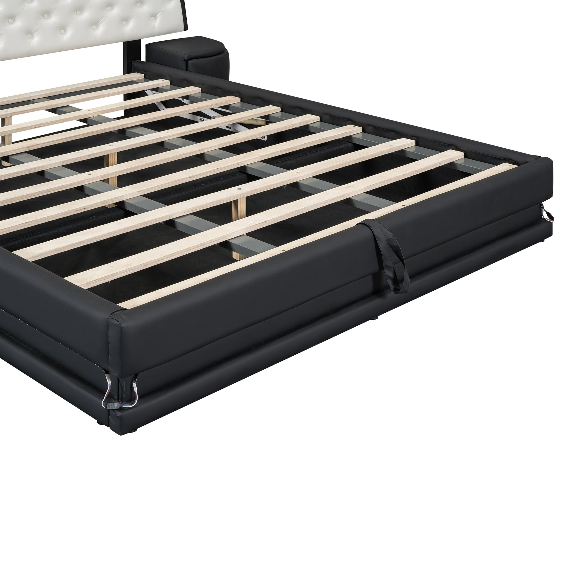 Queen Size Storage Upholstered Tufted Hydraulic Platform Bed With 2 Nightstands And Usb, Black Box Spring Not Required Queen Black Wood Bedroom Bed Frame Faux Leather Upholstered