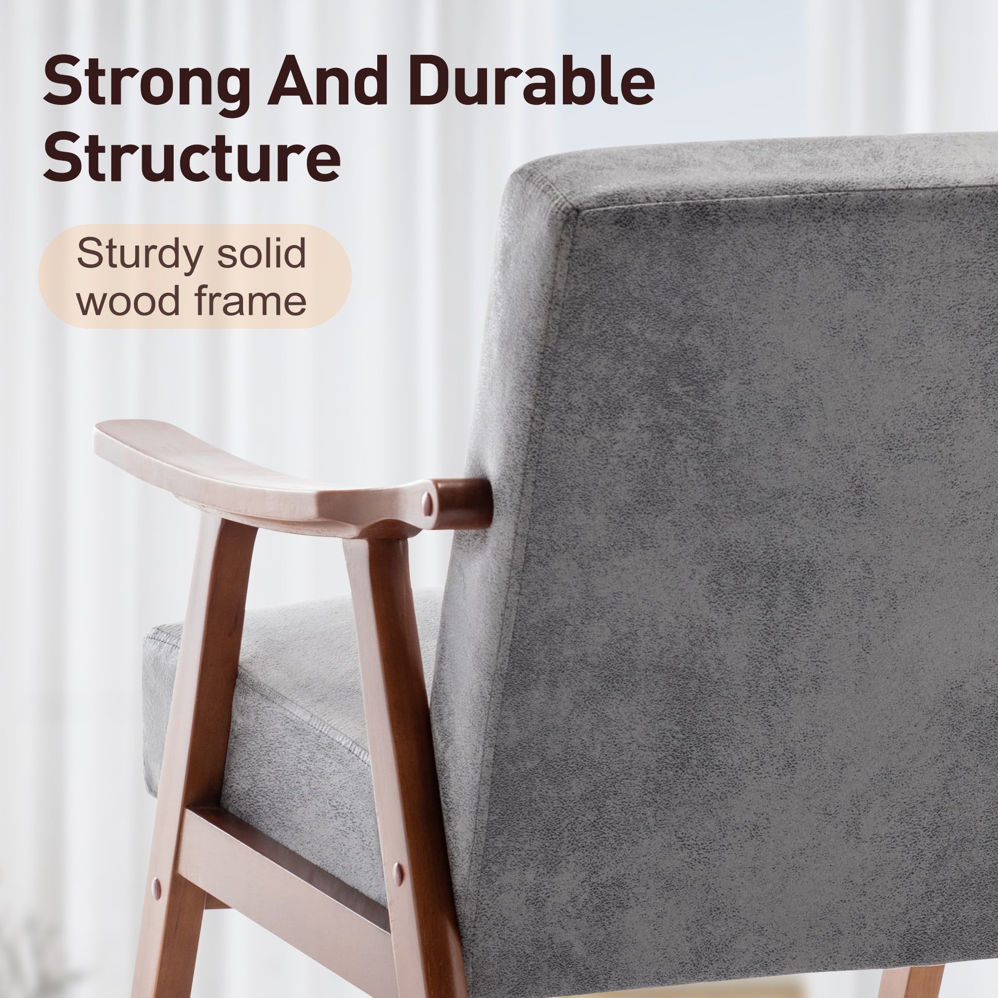 Mid Century Modern Chair, Living Room Chair With Solid Wood Frame, Accent Chair Extra Thick Backrest, Wingback Chair For Bedroom, Reading Room, Living Room, Lounge Chair Indoor Grey Primary Living Space Mid Century Modern Foam Fabric