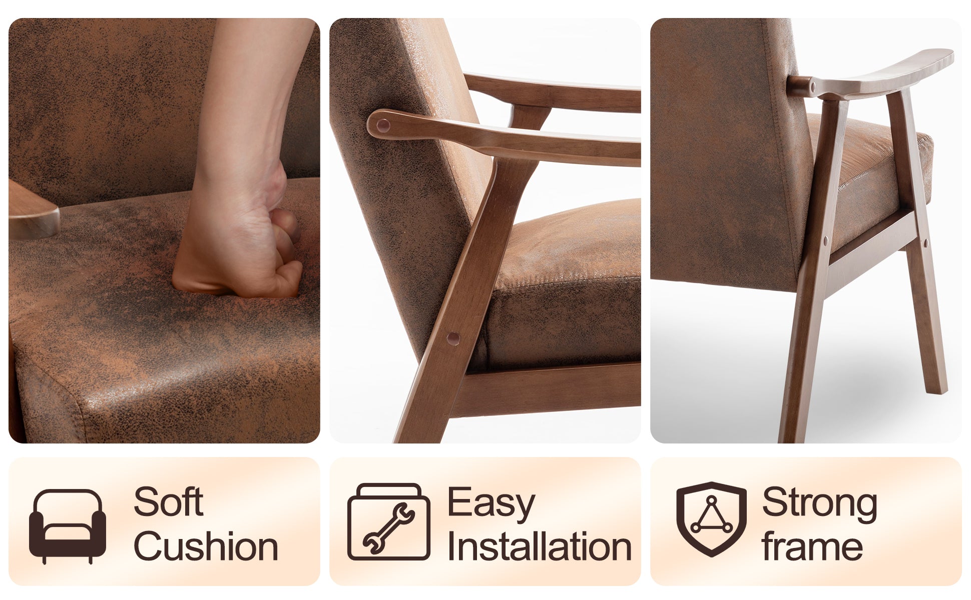 Mid Century Modern Chair, Living Room Chair With Solid Wood Frame, Accent Chair Extra Thick Backrest, Wingback Chair For Bedroom, Reading Room, Living Room, Lounge Chair Indoor Brown Primary Living Space Mid Century Modern Foam Fabric