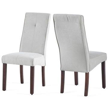 Beige Linen Upholstered Dining Chair High Back, Armless Accent Chair With Wood Legs, Set Of 2 Plaid Beige Dining Room Dry Clean Modern Dining Chairs Rubberwood Solid Back Set Of 2 Foam Linen