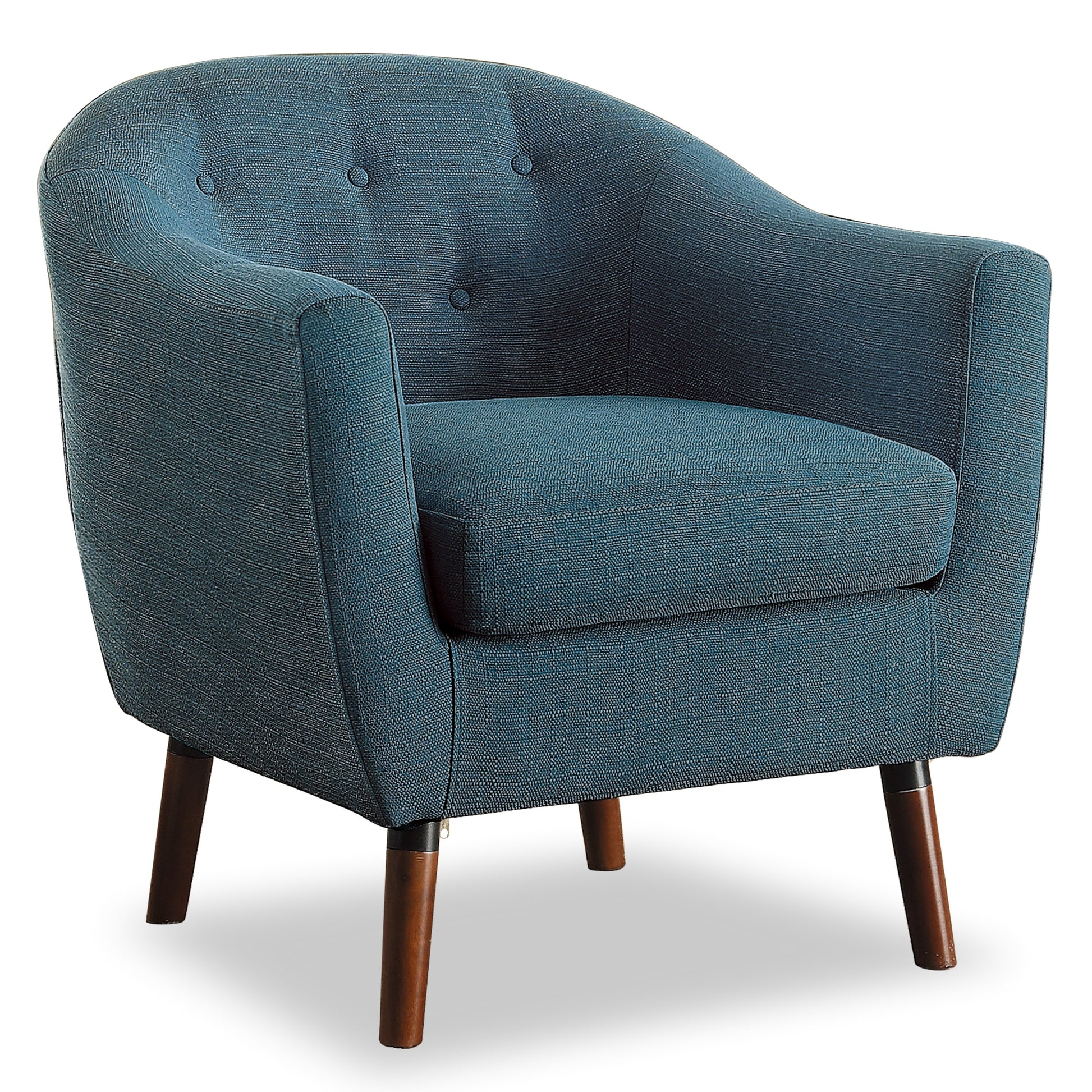Blue Fabric Upholstered Accent Chair 1Pc Espresso Finish Legs Button Tufted Solid Wood Furniture Living Room Chair Blue Primary Living Space Mid Century Modern,Retro Solid Wood