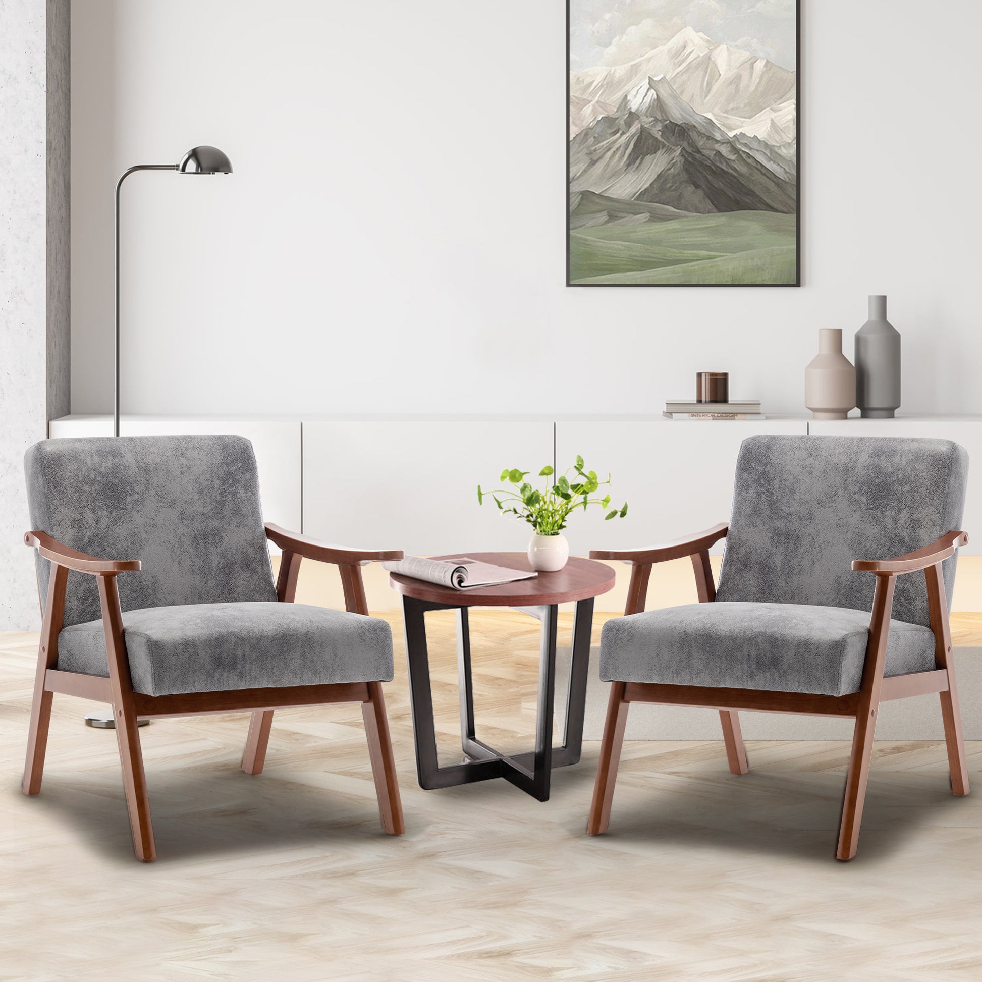Mid Century Modern Chair, Living Room Chair With Solid Wood Frame, Accent Chair Extra Thick Backrest, Wingback Chair For Bedroom, Reading Room, Living Room, Lounge Chair Indoor Grey Primary Living Space Mid Century Modern Foam Fabric