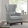 Button Tufted Wing Back Accent Chair 1Pc Light Gray Fabric Upholstered Pillow Solid Wood Traditional Living Room Furniture Light Gray Primary Living Space Luxury,Traditional Solid Wood