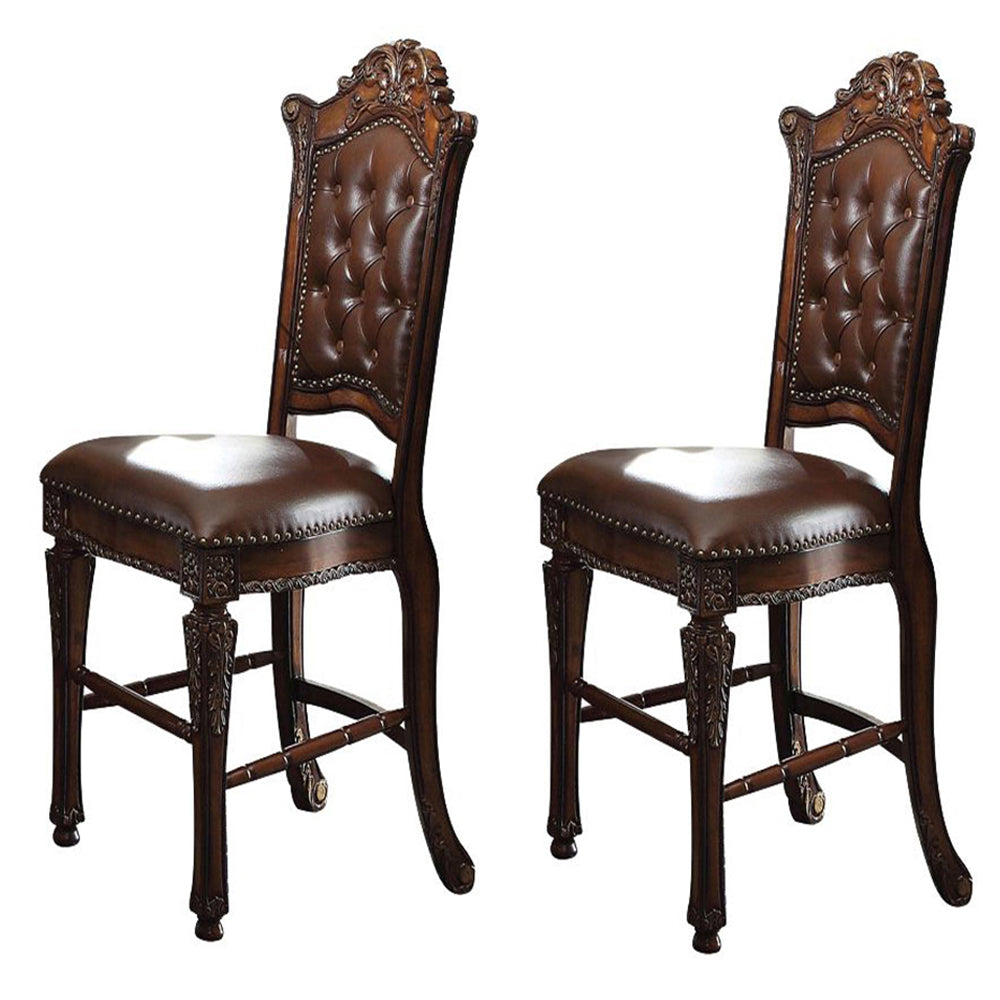 Cherry Counter Height Stools With Trim Set Of 2 Cherry Brown Dining Room Rectangular Bar Stools Tufted Back Set Of 2 Wood