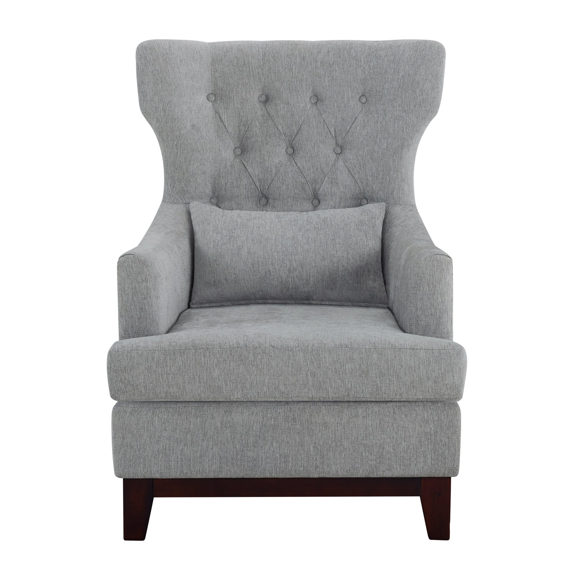 Button Tufted Wing Back Accent Chair 1Pc Light Gray Fabric Upholstered Pillow Solid Wood Traditional Living Room Furniture Light Gray Primary Living Space Luxury,Traditional Solid Wood