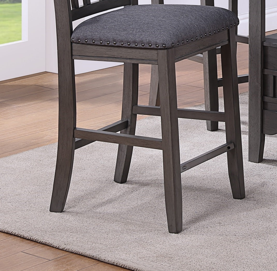 Contemporary Dining Room Counter Height 5Pc Dining Set Round Table W Leaf And 4X Side Chairs Gray Finish Solid Wood Light Brown Wood Dining Room Solid Wood Rubberwood Round Dining Table With Chair Wood Wood Gray Seats 4 42 Inches Drop Leaf