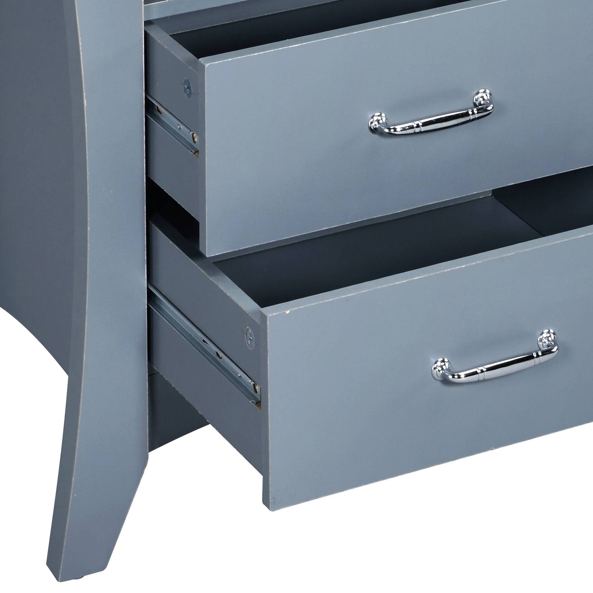 Grey Nightstand With 2 Drawers And Open Shelving Grey Gray 2 Drawers Bedroom Rectangle Drawers Wood