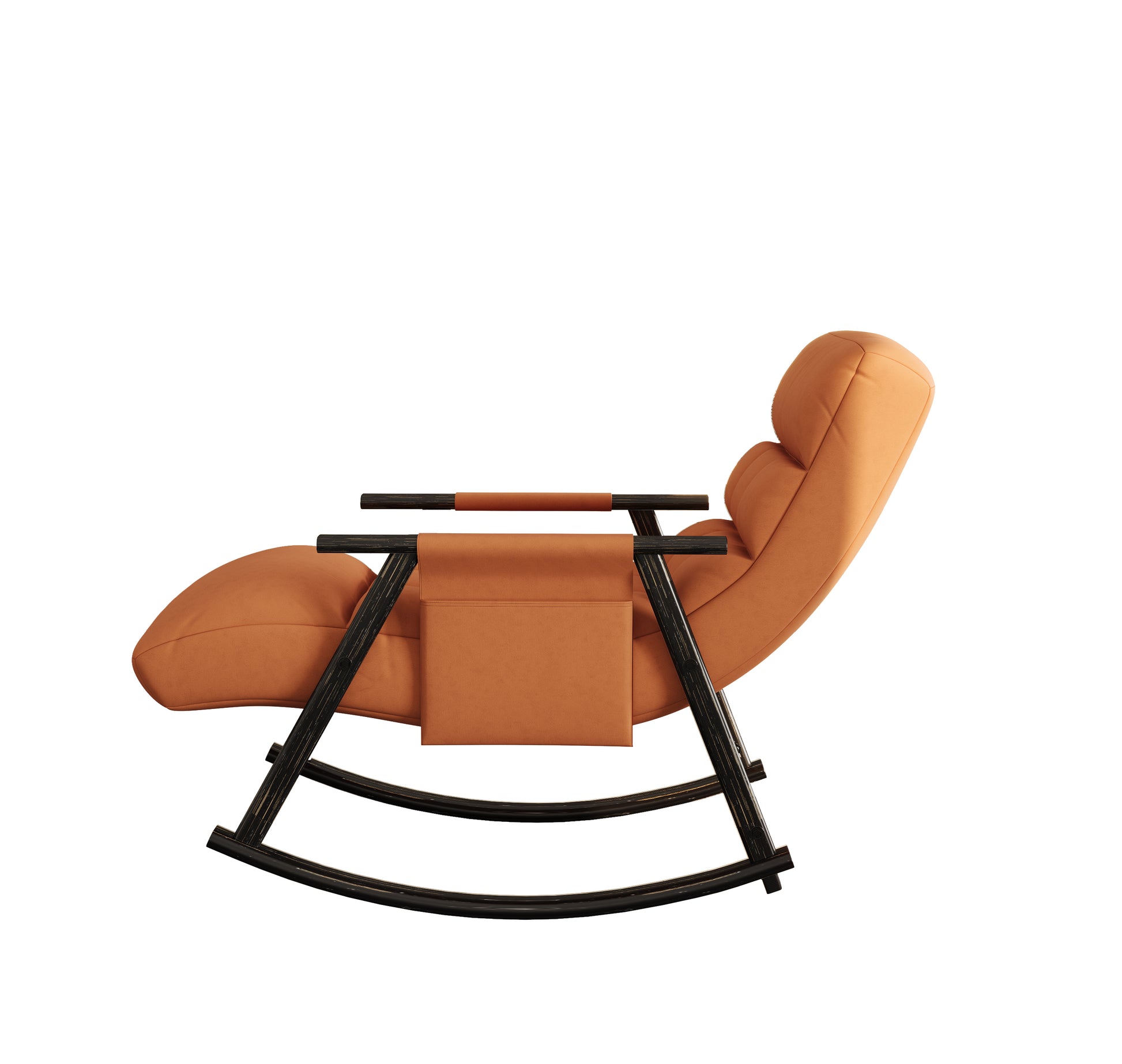 Casual Folding Rocking Chair Upholstered, Lounge Rocking Chair Adjustable High Back And Foot Rest,Side Pockets Placed In Living Room Bedroom Balcony Orange Velvet