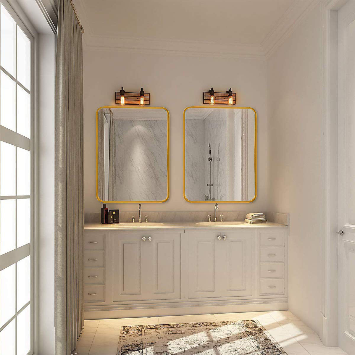 Gold 22 "X30" Rectangular Bathroom Wall Mirror Gold Classic Mdf Glass Aluminium Alloy