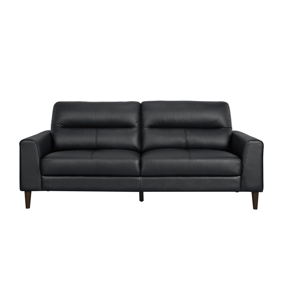 Modern Living Room Furniture Black Top Grain Leather Sofa 1Pc Cushion Seat And Back Solid Wood Frame Black Genuine Leather Wood Primary Living Space Modern Solid Wood 2 Seat