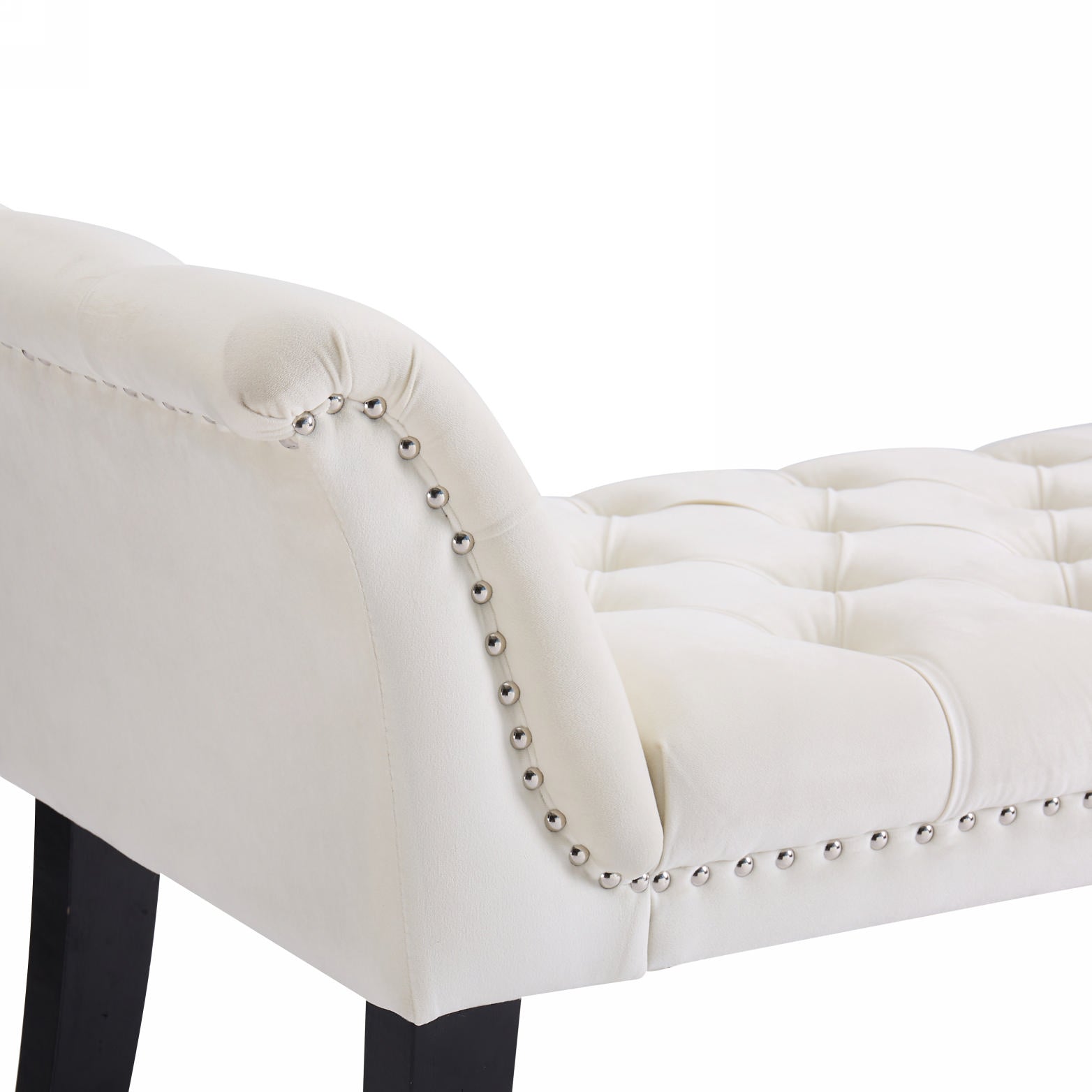 Armrest Button Tufted Ottoman Bench, Upholstered Footrest Stool Rectangular Beige Velvet Fabric Accent Bench For Entryway Dining Room Living Room Bedroom Beige Full Kd Espresso Bedroom Black Rubberwood Wood Beige Garden Stools Velvet Rectangular