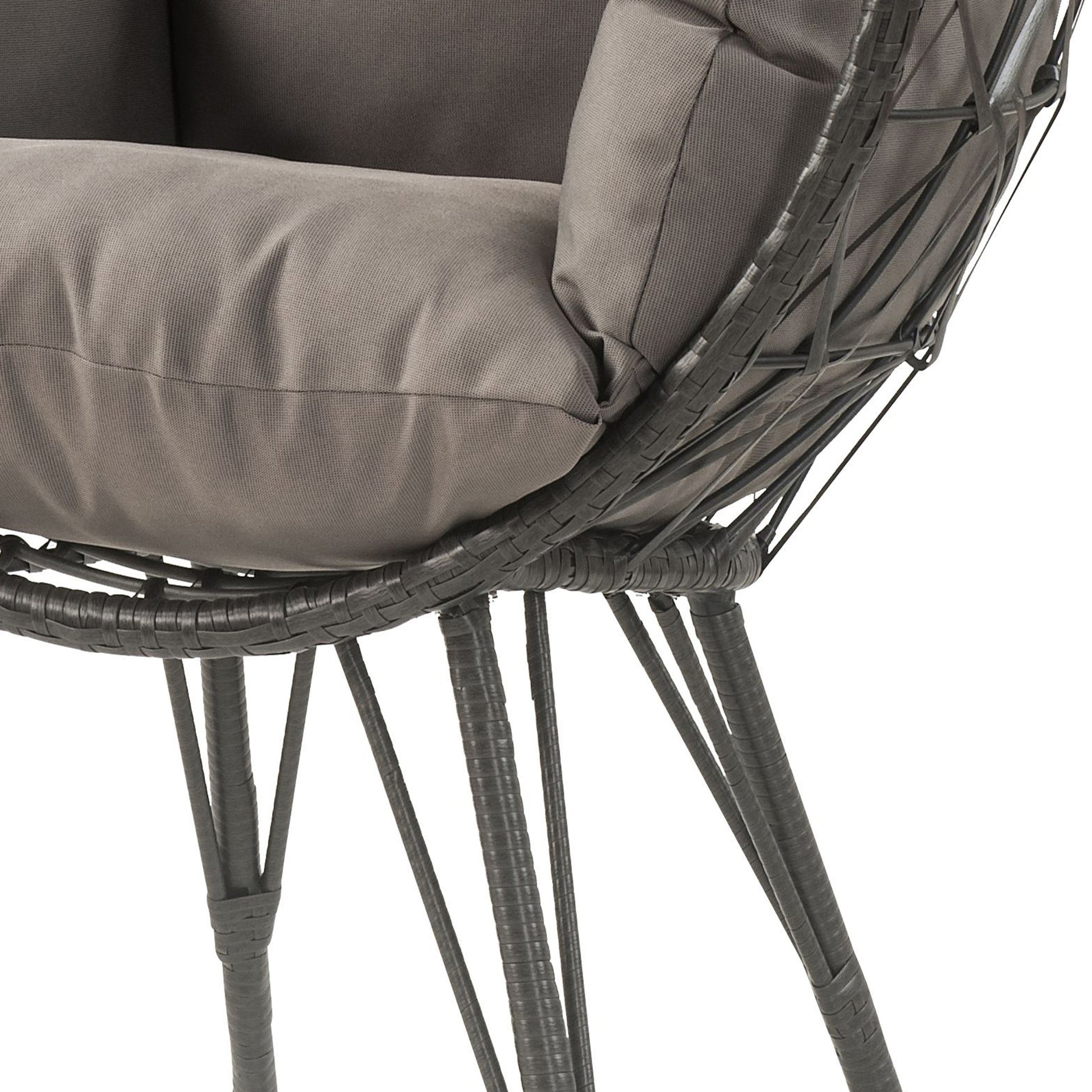 Light Grey And Black Patio Chair With Upholstered Cushion Yes Black Gray Garden & Outdoor Modern Wicker