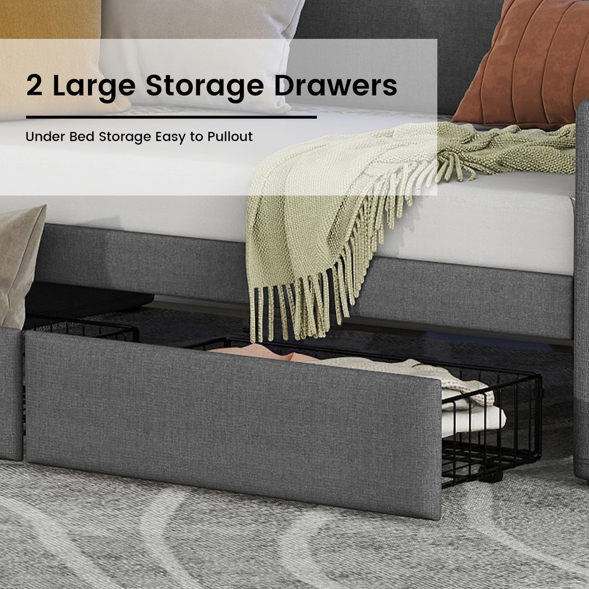 Twin Size Daybed With Storage Drawers, Upholstered Daybed With Charging Station And Led Lights, Gray Old Item W1580S00023 Twin Gray Linen