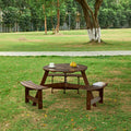 Outdoor 6 Person Picnic Table, 6 Person Round Picnic Table With 3 Built In Benches, Umbrella Hole, Outside Table And Bench Set For Garden, Backyard, Porch, Patio, Brown Brown Wood Metal