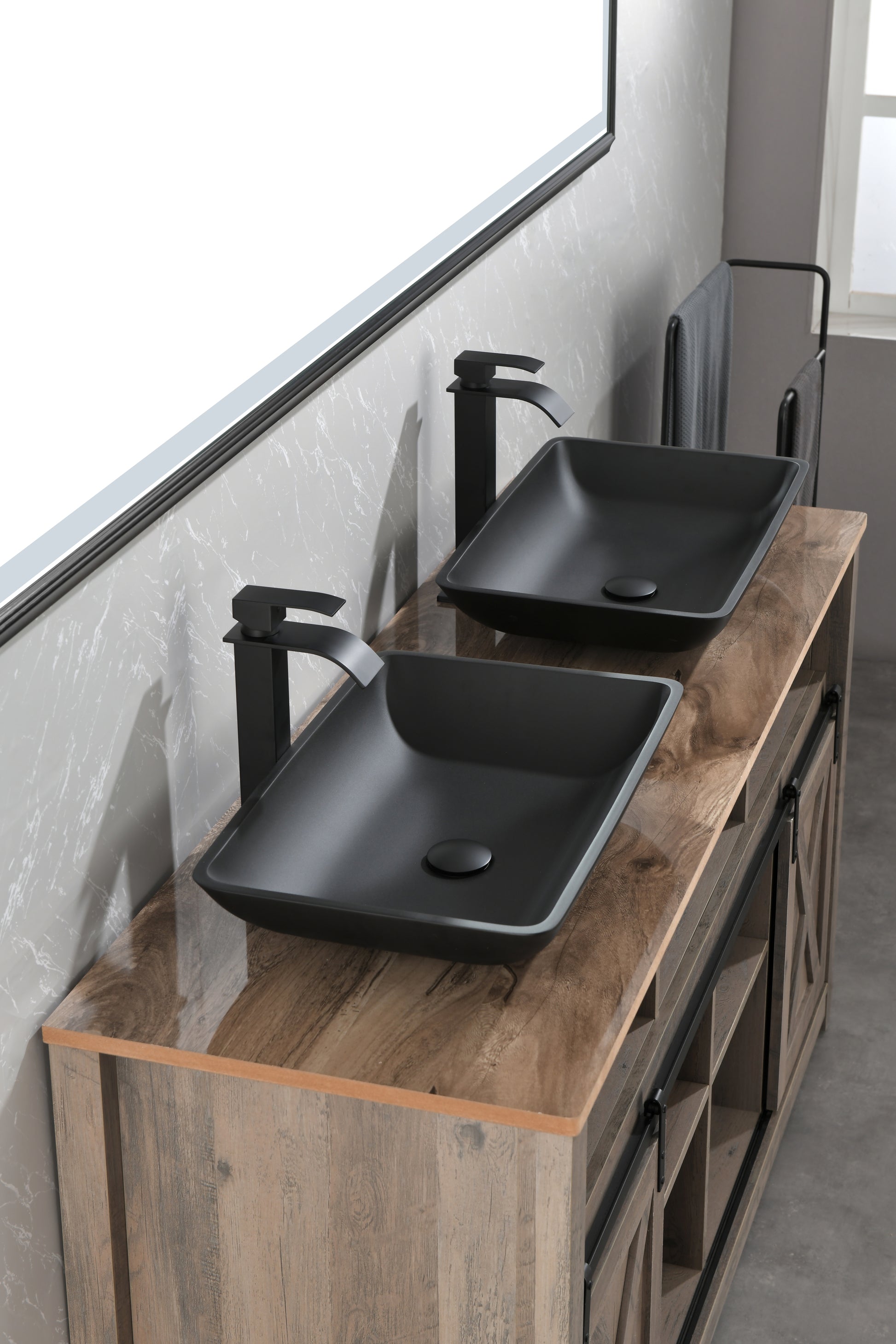 22" L 14" W 4" H Matte Black Glass Rectangular Vessel Bathroom Sink With Faucet And Pop Up Drain In Matte Black Matte Black Glass