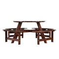 Outdoor 8 Person Picnic Table, 8 Person Round Picnic Table With 4 Built In Benches, Umbrella Hole, Outside Table And Bench Set For Garden, Backyard, Porch, Patio, Brown Brown Wood Metal