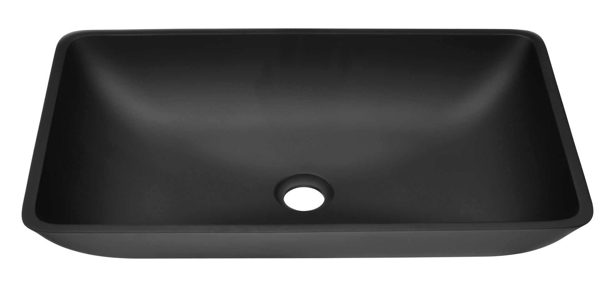 22" L 14" W 4" H Matte Black Glass Rectangular Vessel Bathroom Sink With Faucet And Pop Up Drain In Matte Black Matte Black Glass