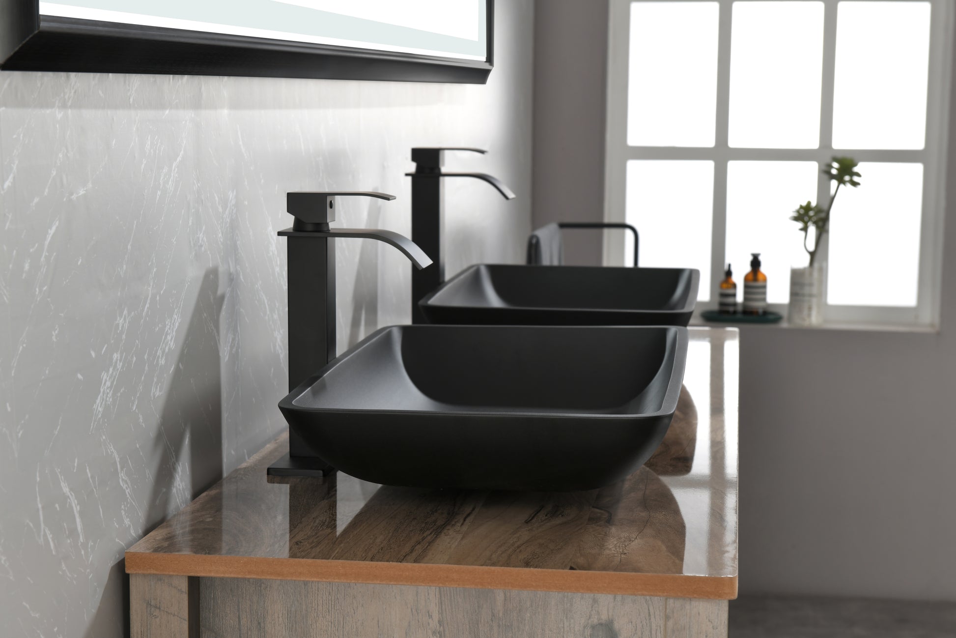 22" L 14" W 4" H Matte Black Glass Rectangular Vessel Bathroom Sink With Faucet And Pop Up Drain In Matte Black Matte Black Glass