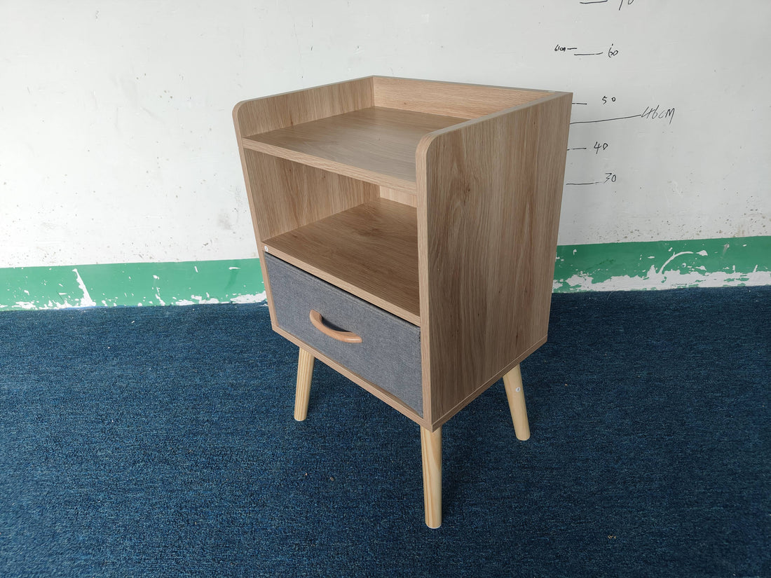 2Pc Nightstand With Collapsible Fabric Drawer, 2 Tier Storage End Table, Wood Side Table With Storage Cabinet For Bedroom, Living Room Oak Oak Engineered Wood