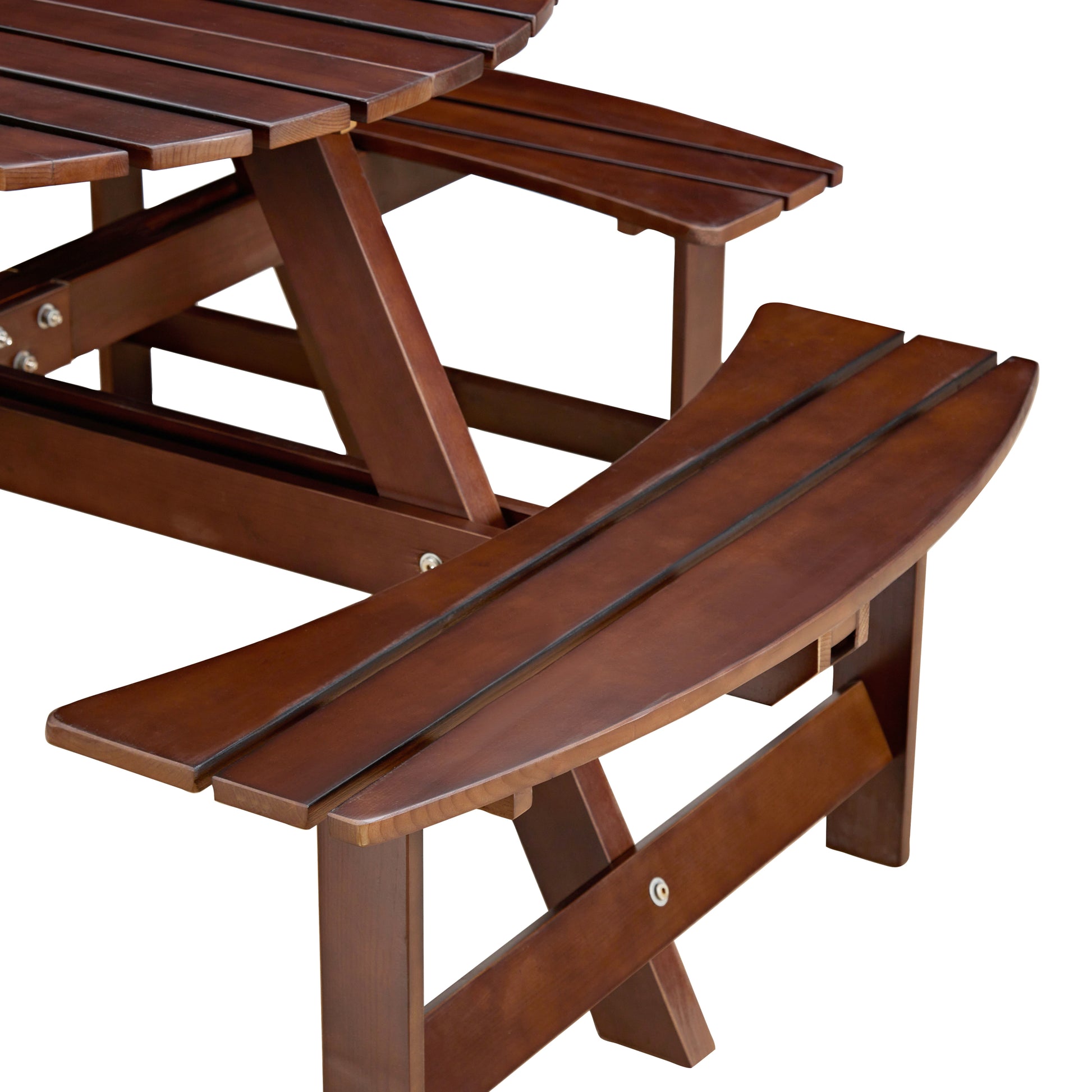 Outdoor 8 Person Picnic Table, 8 Person Round Picnic Table With 4 Built In Benches, Umbrella Hole, Outside Table And Bench Set For Garden, Backyard, Porch, Patio, Brown Brown Wood Metal