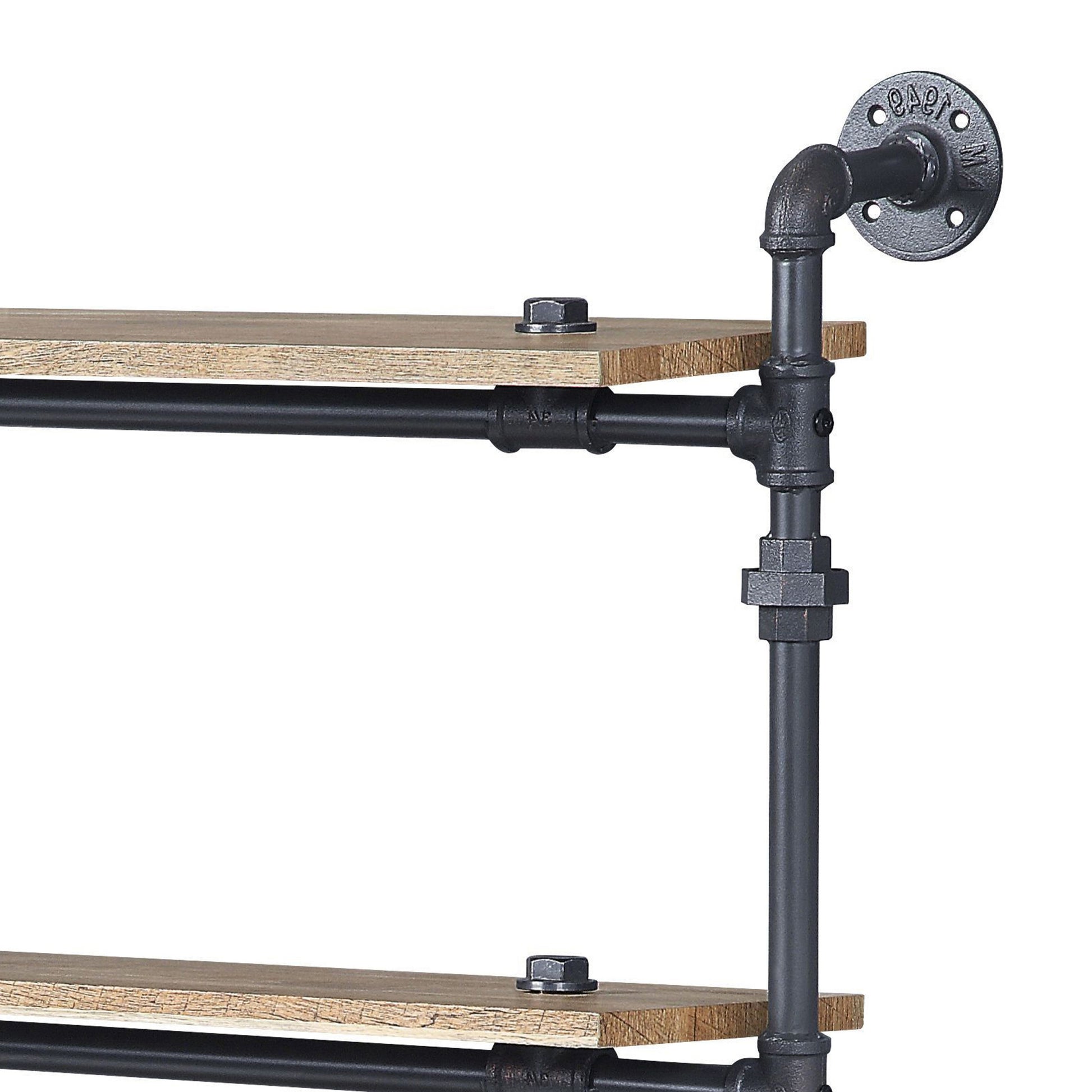 Oak And Sandy Black Rectangle 4 Tier Wall Shelf 4 Natural Black Primary Living Space Open Back Oak Wood Metal