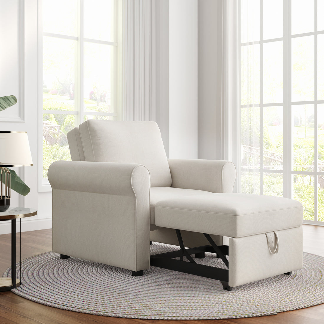 3 In 1 Sofa Bed Chair, Convertible Sleeper Chair Bed,Adjust Backrest Into A Sofa,Lounger Chair,Single Bed,Modern Chair Bed Sleeper For Adults,White Old Sku:Wf301161Aab White Linen