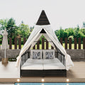 Outdoor Daybed Patio Lounge Bed With Adjustable Backrest Outdoor Double Sun Lounger With Curtains, 4 Pillows For Garden Patio Poolside Balcony Beach, Cream Yes Cream Water Resistant Frame Water Resistant Cushion Garden & Outdoor Sectional Seating Groups