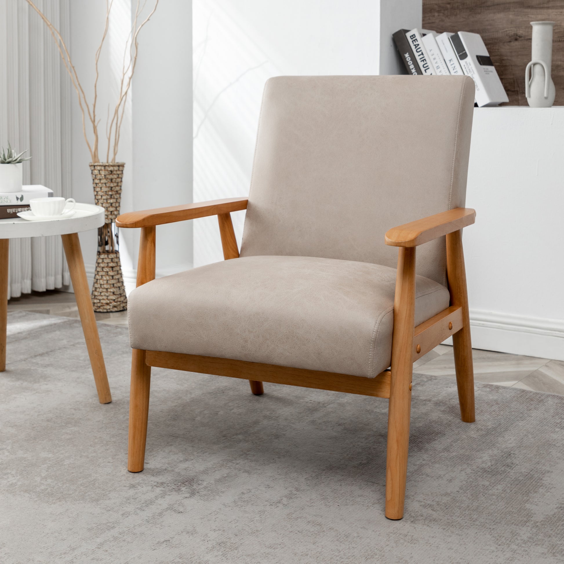 25.38'' Wide Classic Mid Century Modern Arm Chair, Light Camel Light Camel Microfiber