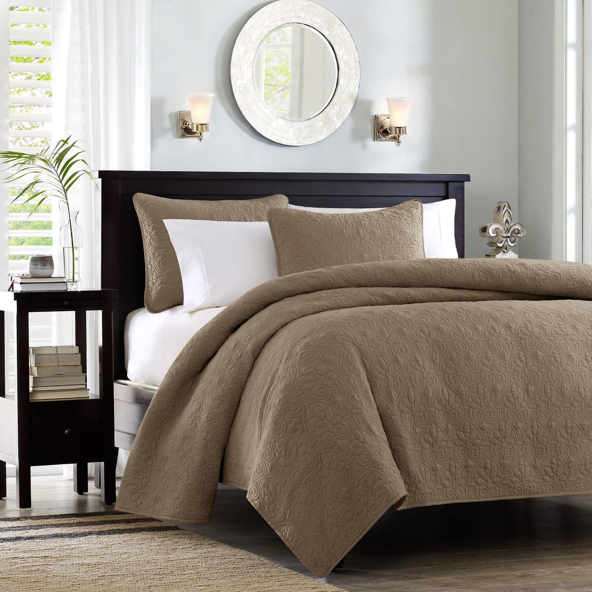 Reversible Quilt Set Mocha Full Queen Mocha Cotton