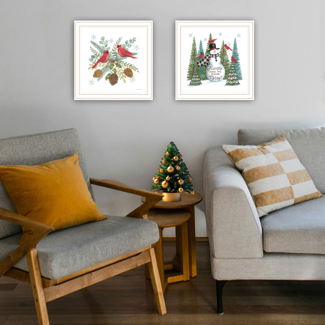 2 Piece Vignette Friends Make The Season Merry White Framed Wall Art For Living Room, Bedroom Wall Art Print For Home Decor By Deb Strain Multicolor Wood Paper