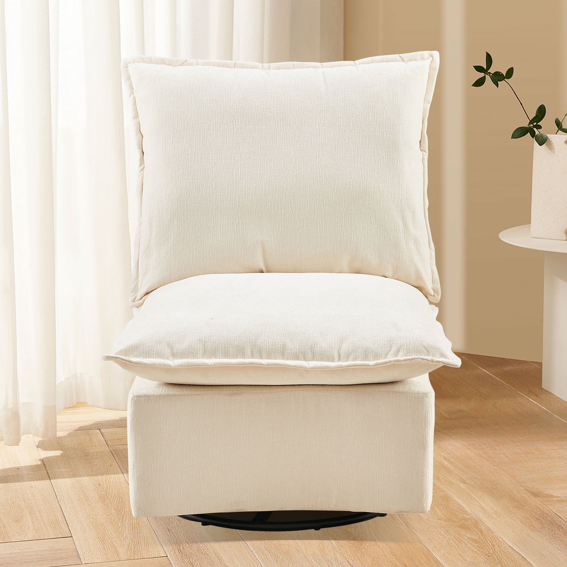 Detachable Off White Chenille Single 360 Swivel Rocking Rocker,360 Swivel Sofa Chair & Single Sofa Lounge, Comfortable Seating For Living Room & Bedroom,Off White Sofa 1Pc Off White Primary Living Space Modern Foam Chenille