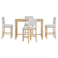 5 Piece Counter Height Dining Set, Classic Elegant Table And 4 Chairs In Natural Wood Wash Natural Wood Wash Solid Wood