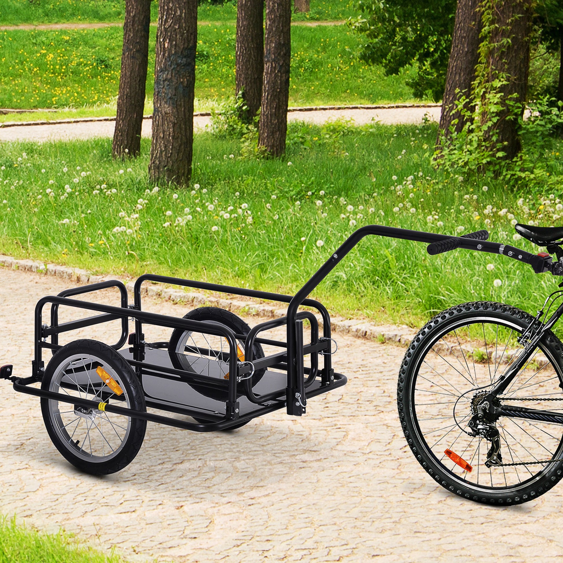 Aosom Bike Cargo Trailer, Bicycle Trailer, Heavy Duty Bike Wagon Cart, Foldable Compact Storage, With Universal Hitch, 16" Wheels, 88 Lbs. Capacity, Black Black Steel