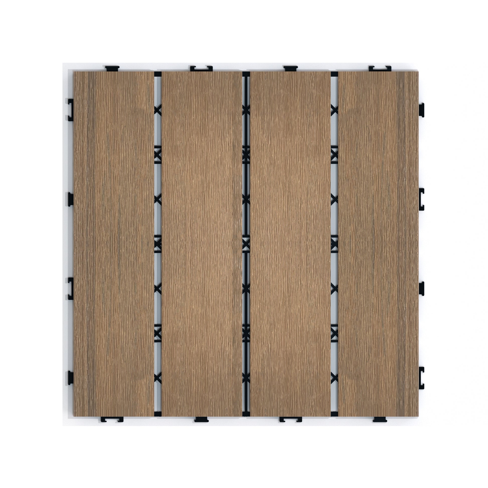 Patio Floor Tiles Pack Of 11 Wpc Wood Plastic Composite Patio Deck Tiles Diy Interlocking Decking Tiles, Quick Deck Floor Tile, Court Tile, Water Resistant Indoor Outdoor 11.8" Oak Oak Plastic