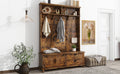 Modern Style Hall Tree With Storage Cabinet And 2 Large Drawers, Widen Mudroom Bench With 5 Coat Hooks, Rustic Brown Rustic Brown Primary Living Space Particle Board