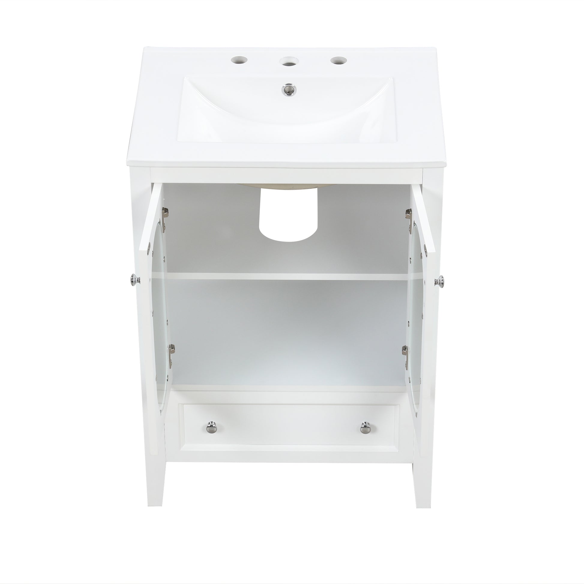24" Bathroom Vanity With Sink, Bathroom Vanity Cabinet With One Drawer And Doors, Adjustable Shelf, Solid Wood And Mdf, White White Solid Wood Mdf