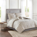 6 Piece Embroidered Cotton Reversible Comforter Set Ivory Full Queen Full Ivory Polyester