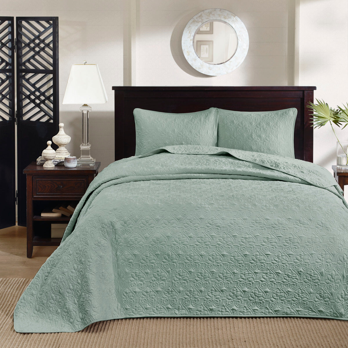 Reversible Bedspread Set Seafoam Twin Seafoam Cotton