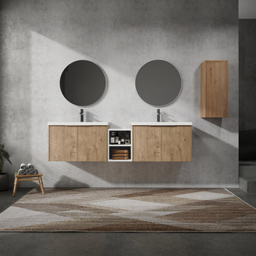72" Wall Mounted Bathroom Vanity With Sink And Side Cabinet, Soft Close Doors,00112Imo 00630Imox2 00612Gwh Combination Cabinet Kd Packing Imitative Oak Bathroom Modern Plywood Plywood