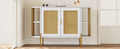2 Door Elegant Curved Dining Cabinet With Gold Trim And Woven Rattan Doors For Dining Room White White Particle Board