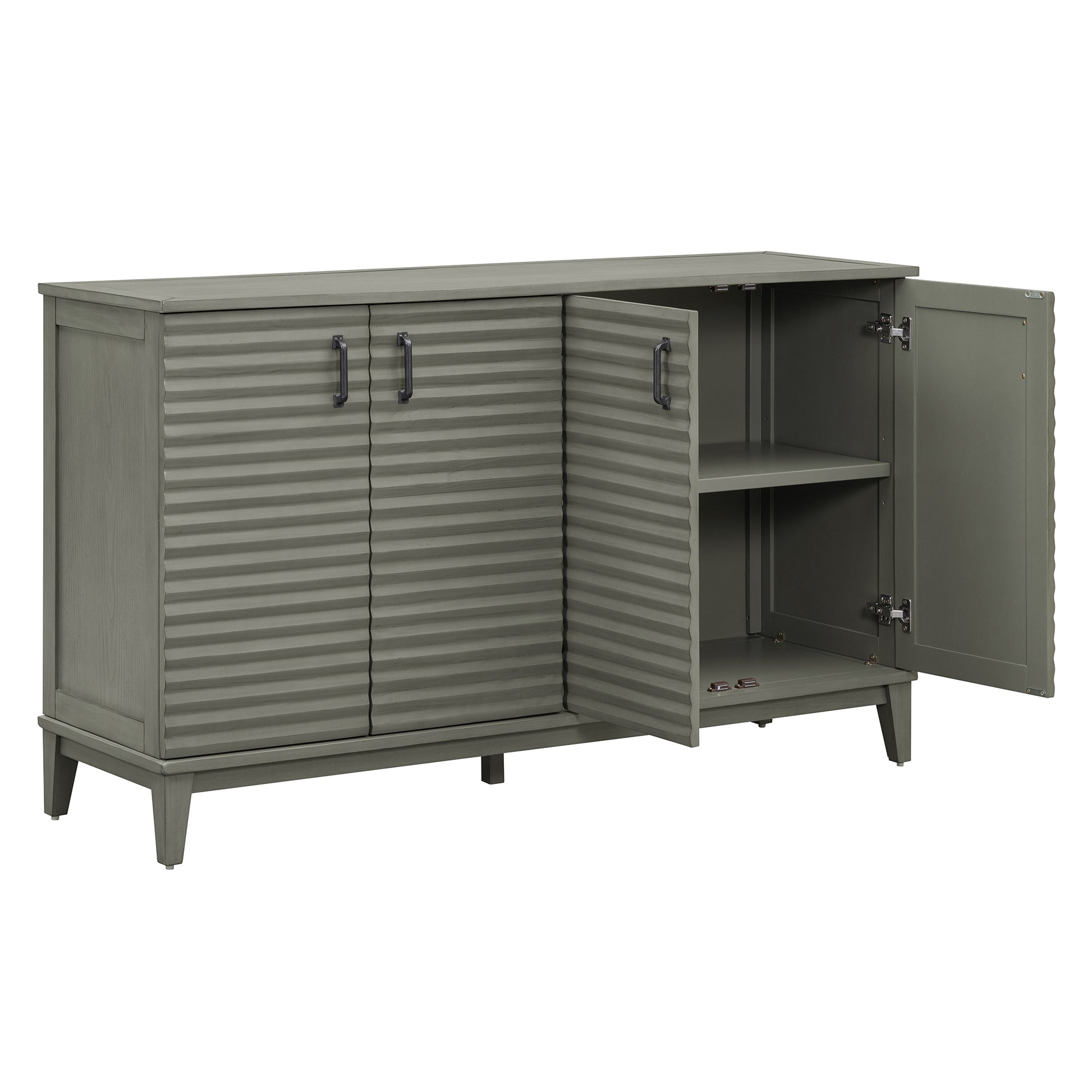 Sideboard With 4 Door Large Storage Buffet With Adjustable Shelves And Metal Handles For Kitchen, Living Room, Dining Room Antique Gray Antique Gray Solid Wood Mdf