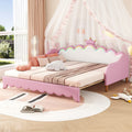 Twin Extending Daybed With Led Lights, Modern Upholstered Princess Daybed With Crown Headboard,Pink Twin Pink Wood