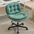 Armless Office Desk Chair With Wheels: Pu Leather Cross Legged Wide Chair,Comfortable Adjustable Swivel Computer Task Chairs For Home,Office,Make Up,Small Space,Bed Room Green Antique Fiber Foam And Polyester Fiber Pad Pvc
