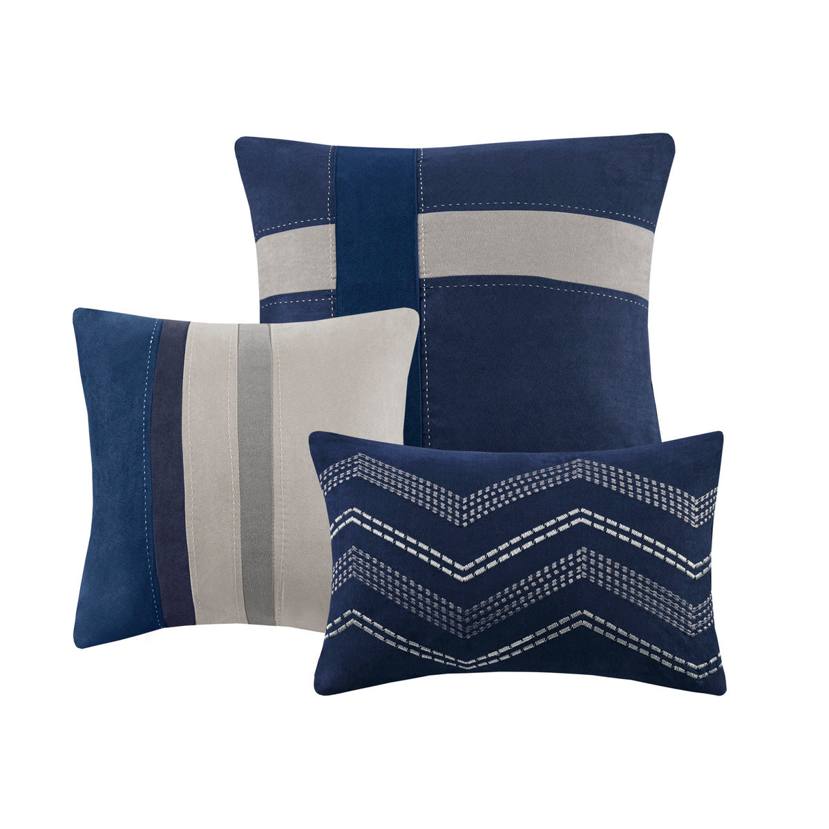 7 Piece Faux Suede Comforter Set Blue Cal King California King Blue Polyester