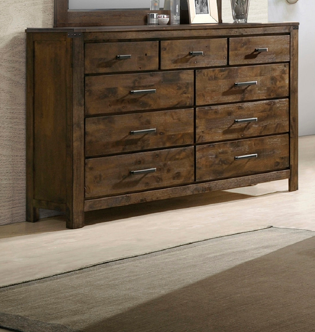 1Pc Rustic Industrial Style Brown Seven Drawer Dresser Bedroom Solid Wood Wooden Furniture Brown Bedroom Contemporary,Industrial,Rustic Wood