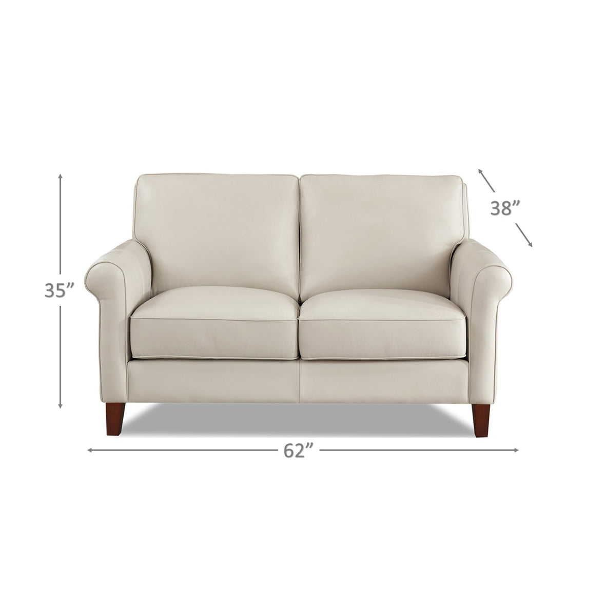 Laa Leather Loveseat Beige Genuine Leather Wood Primary Living Space Medium Firm Cushion Back Mid Century Modern Eucalyptus Rolled Arms Down Filling Genuine Leather